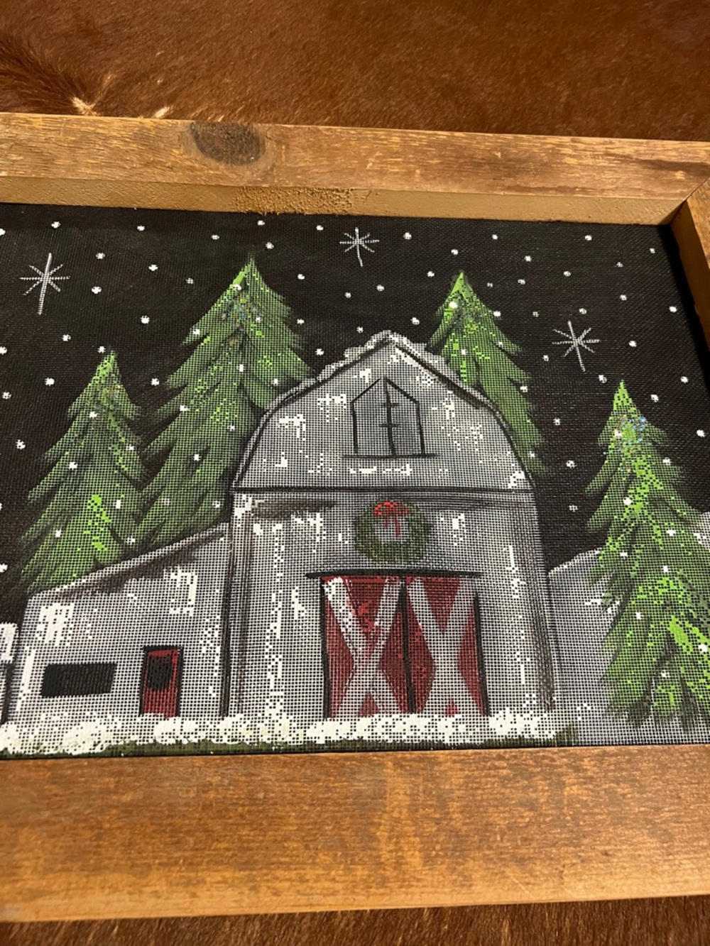 Hand-Painted Holiday Barn Wall Art - Green & Gray - Picture 5 of 16
